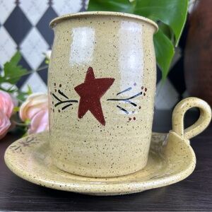 Studio Pottery Crock for Kitchen Utensils 5” + Underplate| Farmhouse Primitive